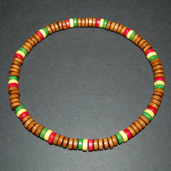 Rasta Necklace,Reggae Necklace,Rastafari Necklace,Wood Necklace,Surfer Necklace - Picture 1 of 2